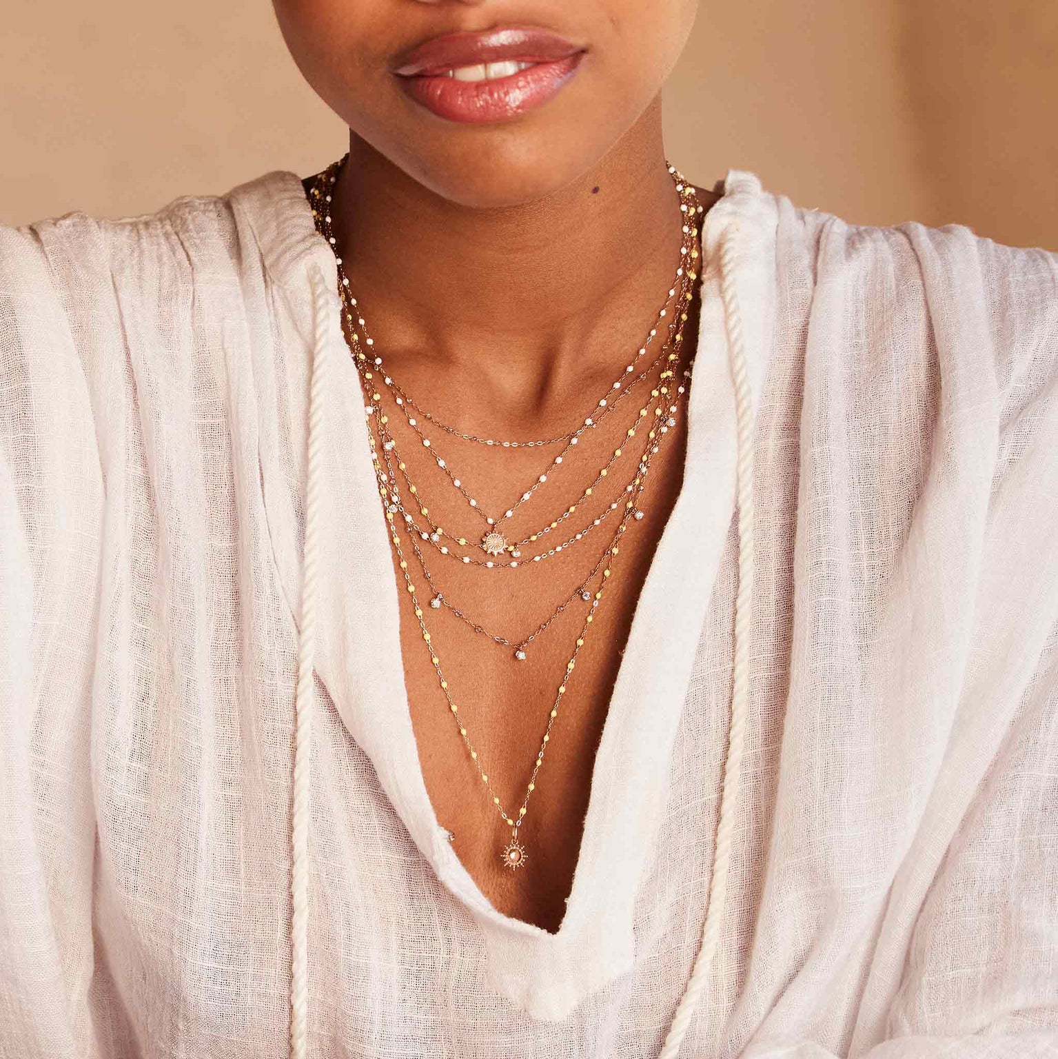 Gigi Clozeau - Collier mimosa Gigi Suprême, or rose, 3 diamants, 45 cm