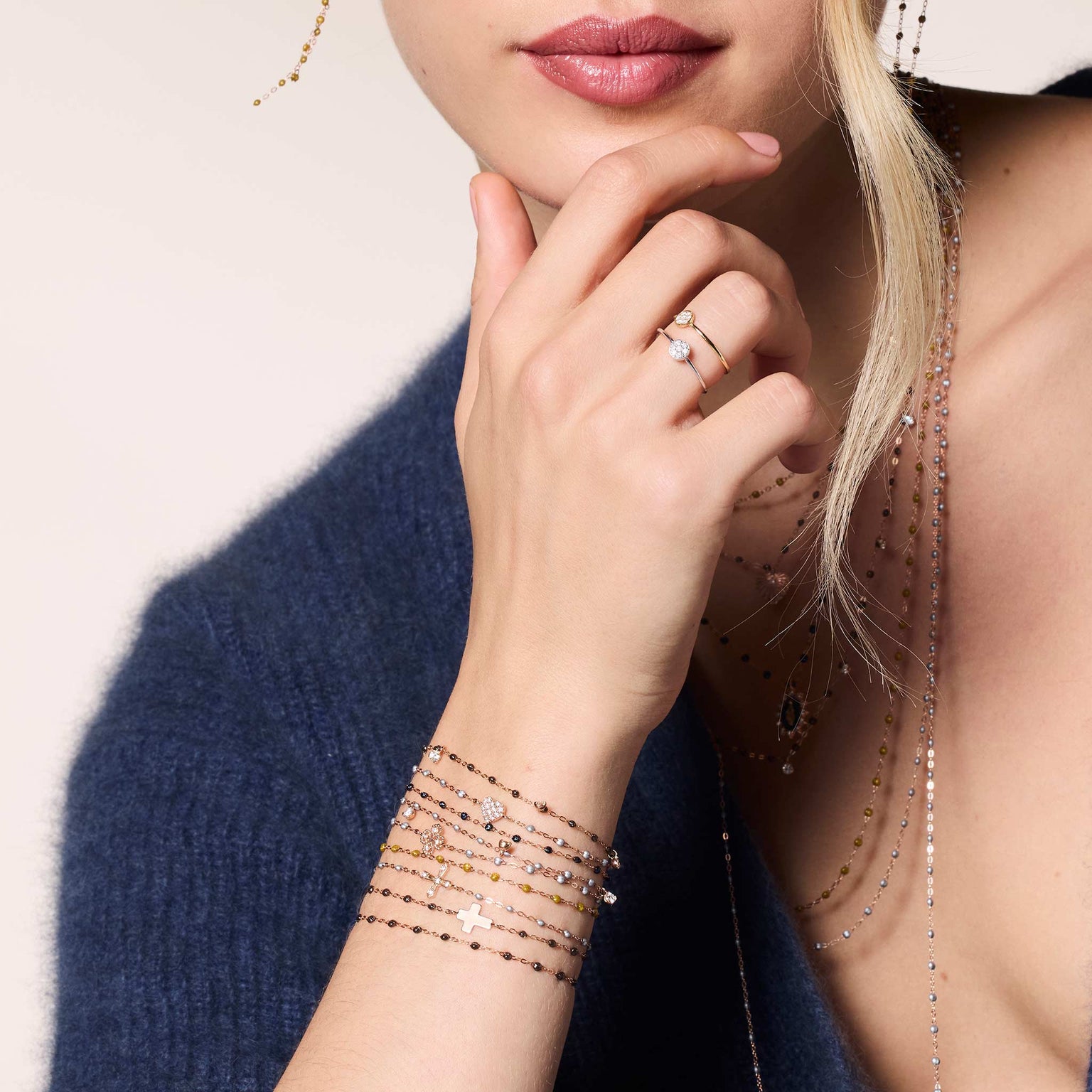 Gigi Clozeau - Pulsera cuarzo Croix, oro rosa, 17 cm