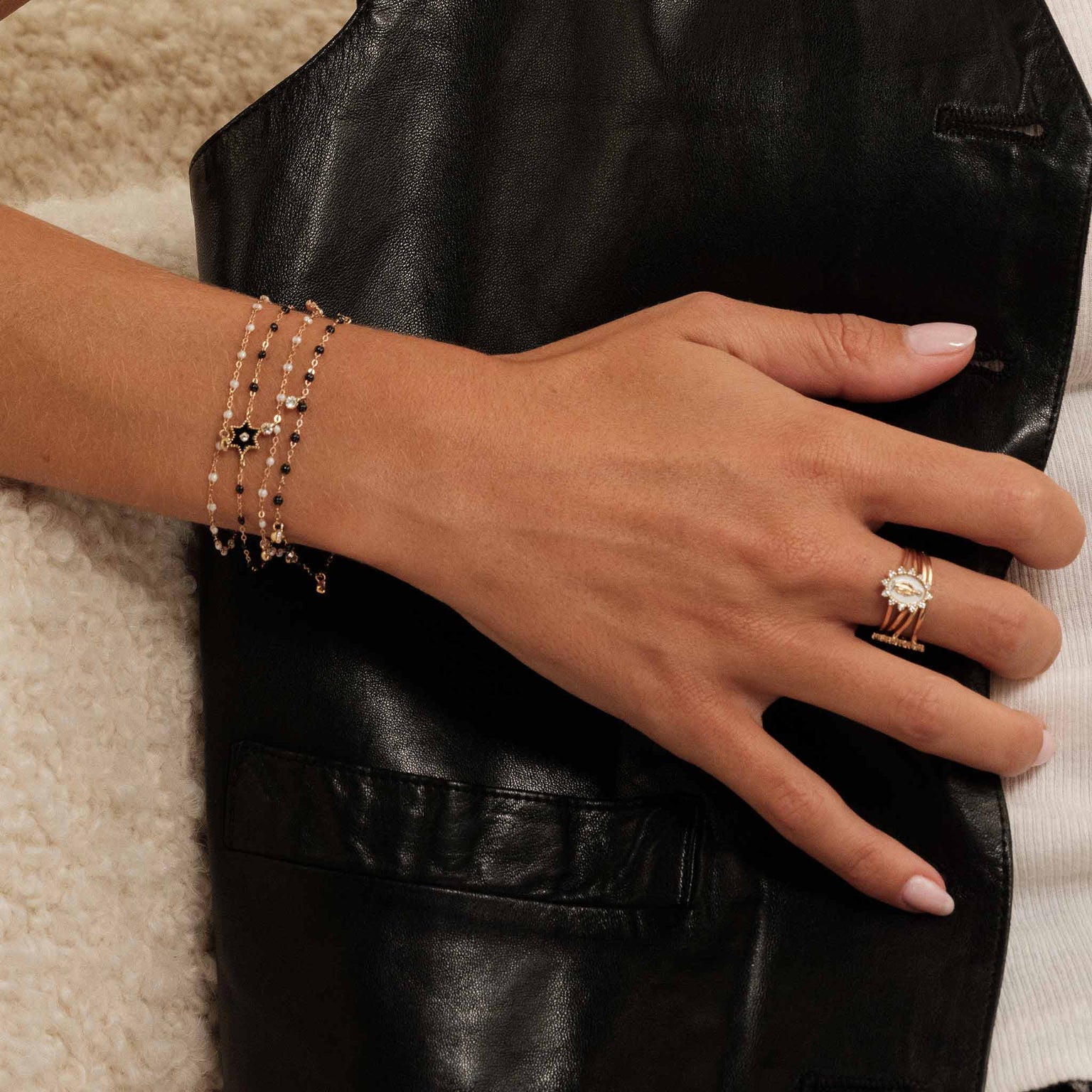 Gigi Clozeau - Bracelet opale Gigi Suprême, or rose, 4 diamants, 17 cm