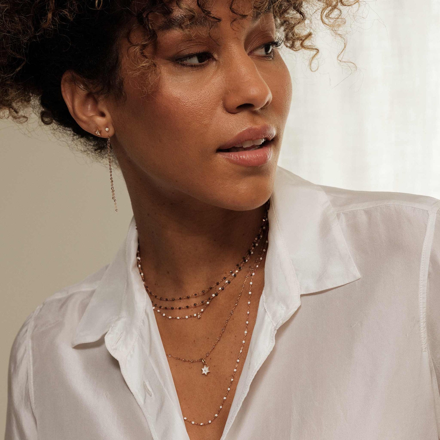 Gigi Clozeau - Collier quartz Classique Gigi, or rose, 42 cm