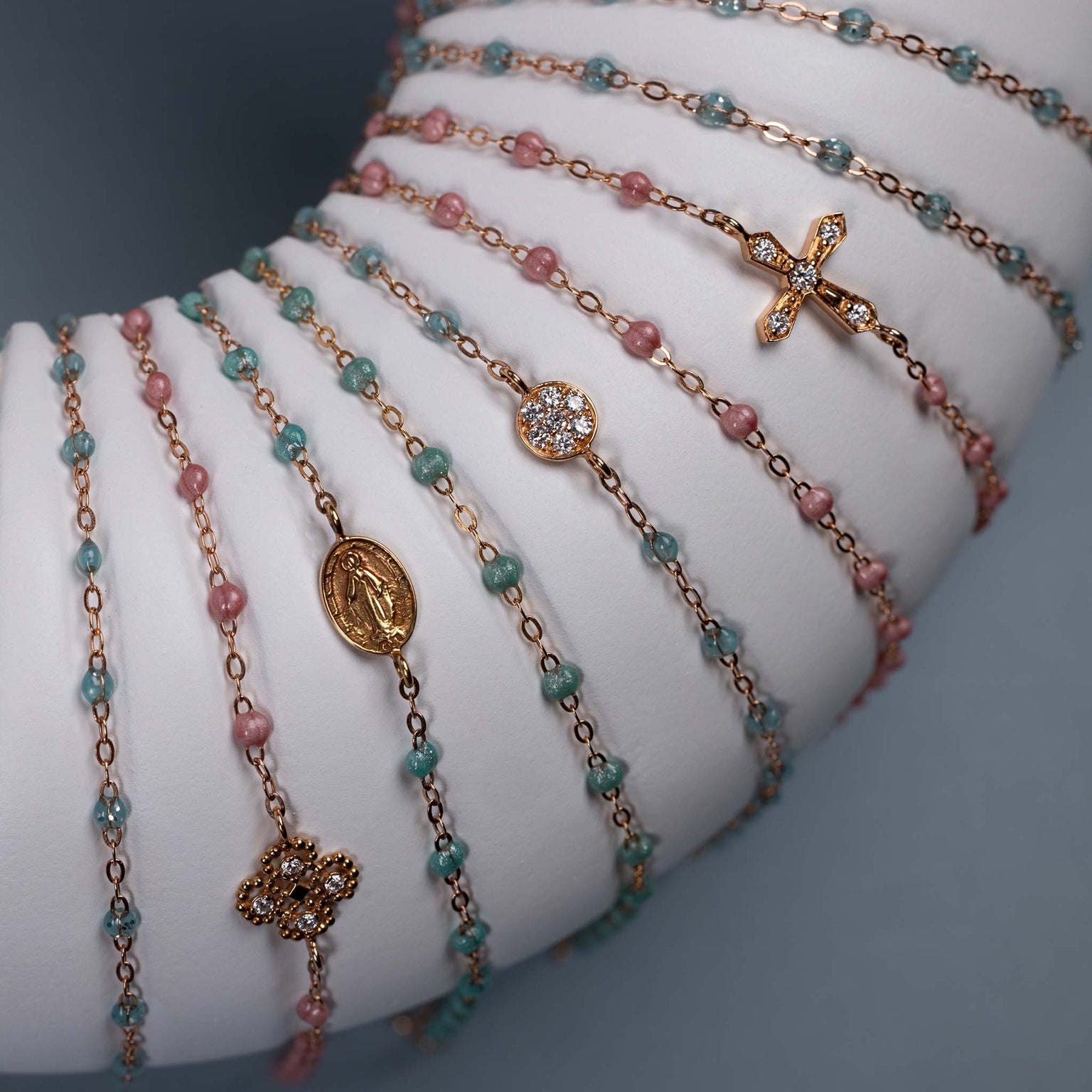 Gigi Clozeau - Bracelet blush Lucky Trèfle, diamants, or rose, 17 cm