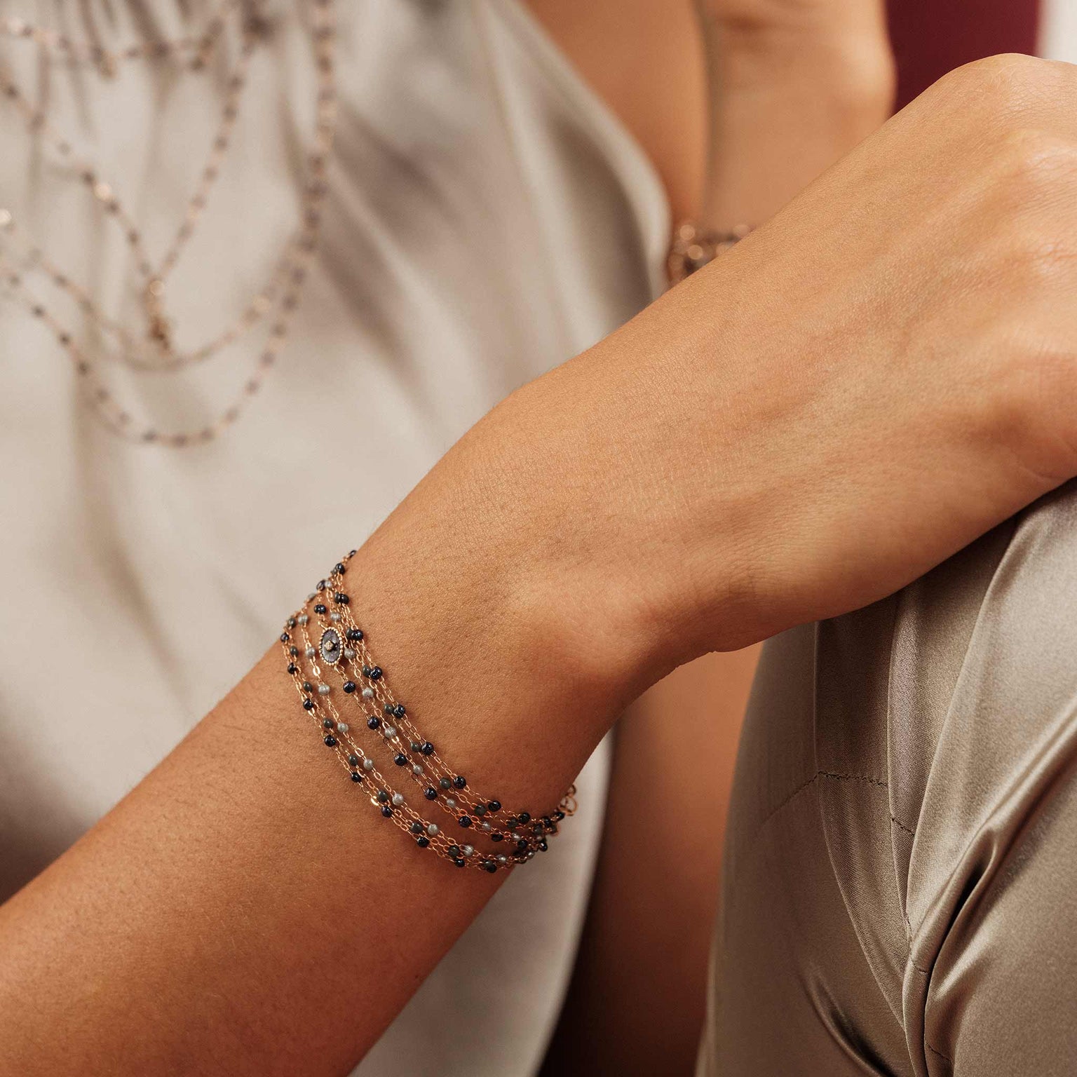 Gigi Clozeau - Bracelet noir Etoile du Nord diamant, or rose, 17 cm