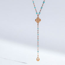 Gigi Clozeau - Chapelet aqua Lucky Trèfle, diamants, or rose, 45 cm