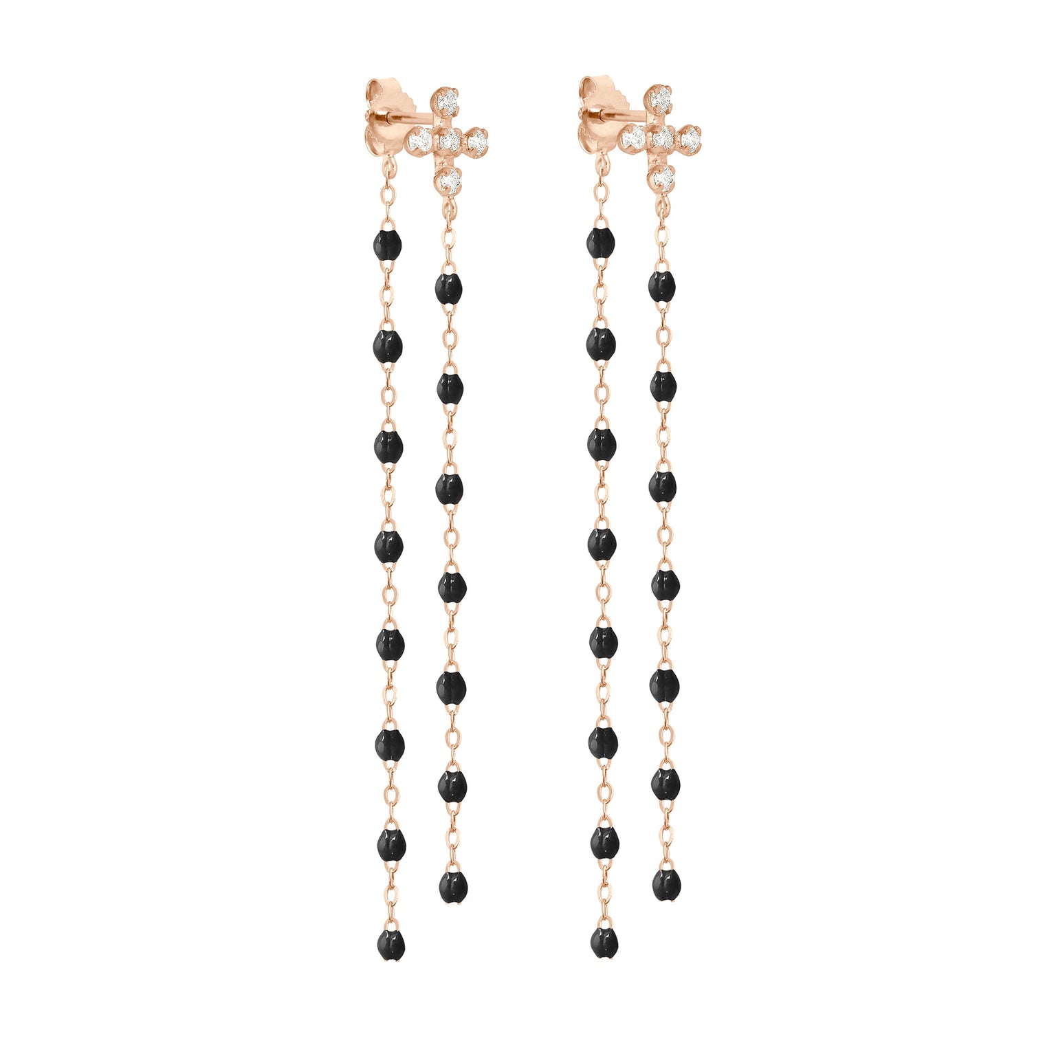 Gigi Clozeau - Boucles d'oreilles Dansantes noires Spark diamants, or rose