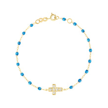 Gigi Clozeau - Bracelet azur Croix diamants, or jaune, 17 cm