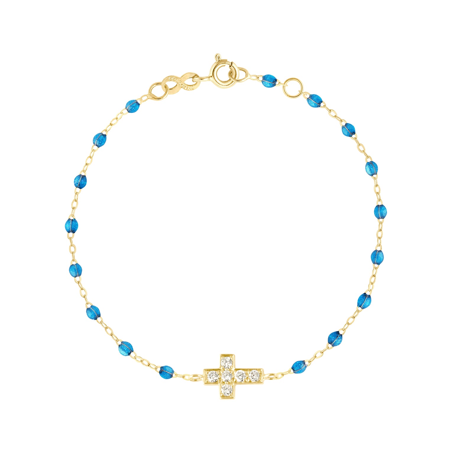 Gigi Clozeau - Bracelet azur Croix diamants, or jaune, 17 cm