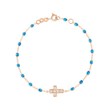 Gigi Clozeau - Bracelet azur Croix diamants, or rose, 17 cm