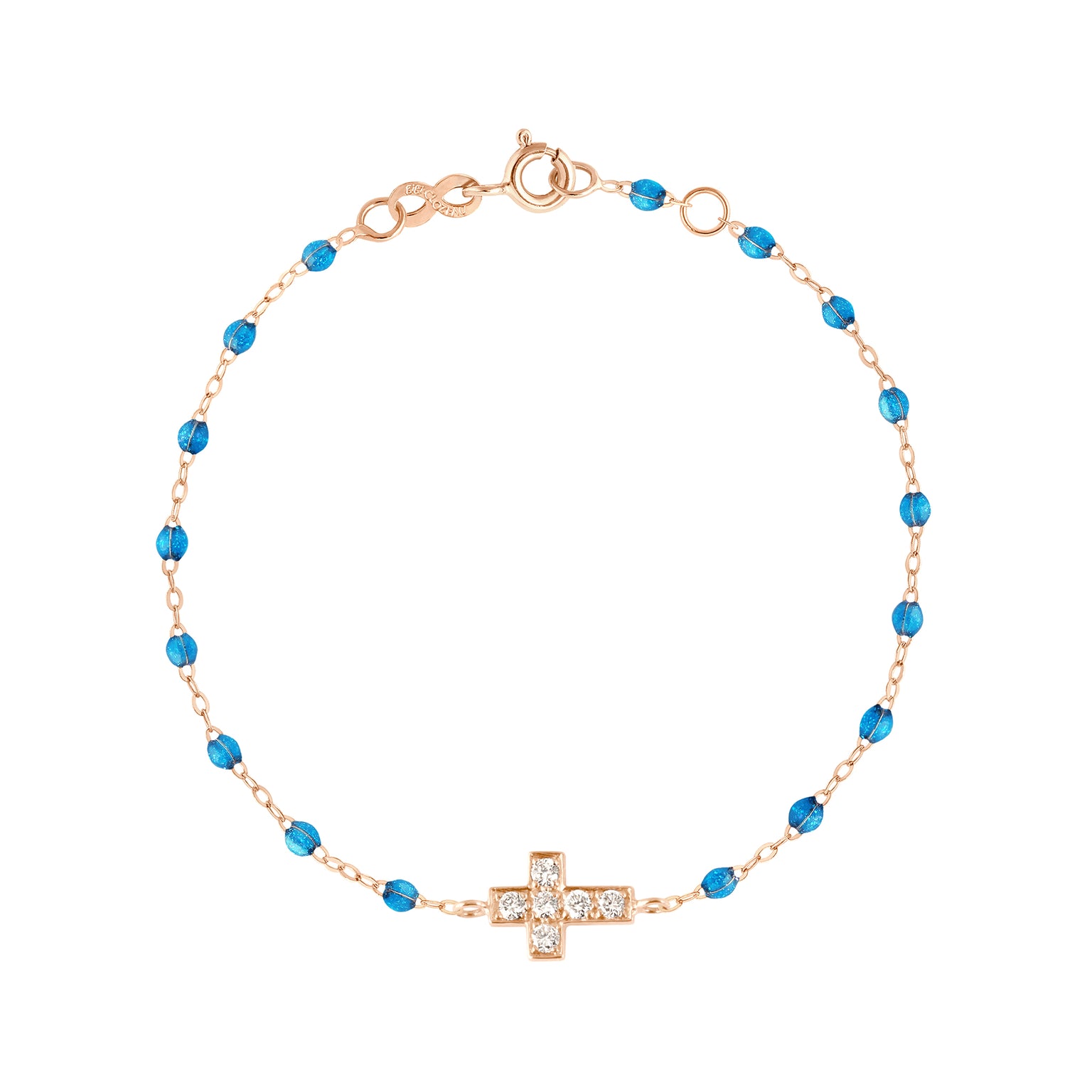 Gigi Clozeau - Bracelet azur Croix diamants, or rose, 17 cm