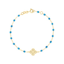 Gigi Clozeau - Bracelet azur Lucky Trèfle, diamants, or jaune, 17 cm