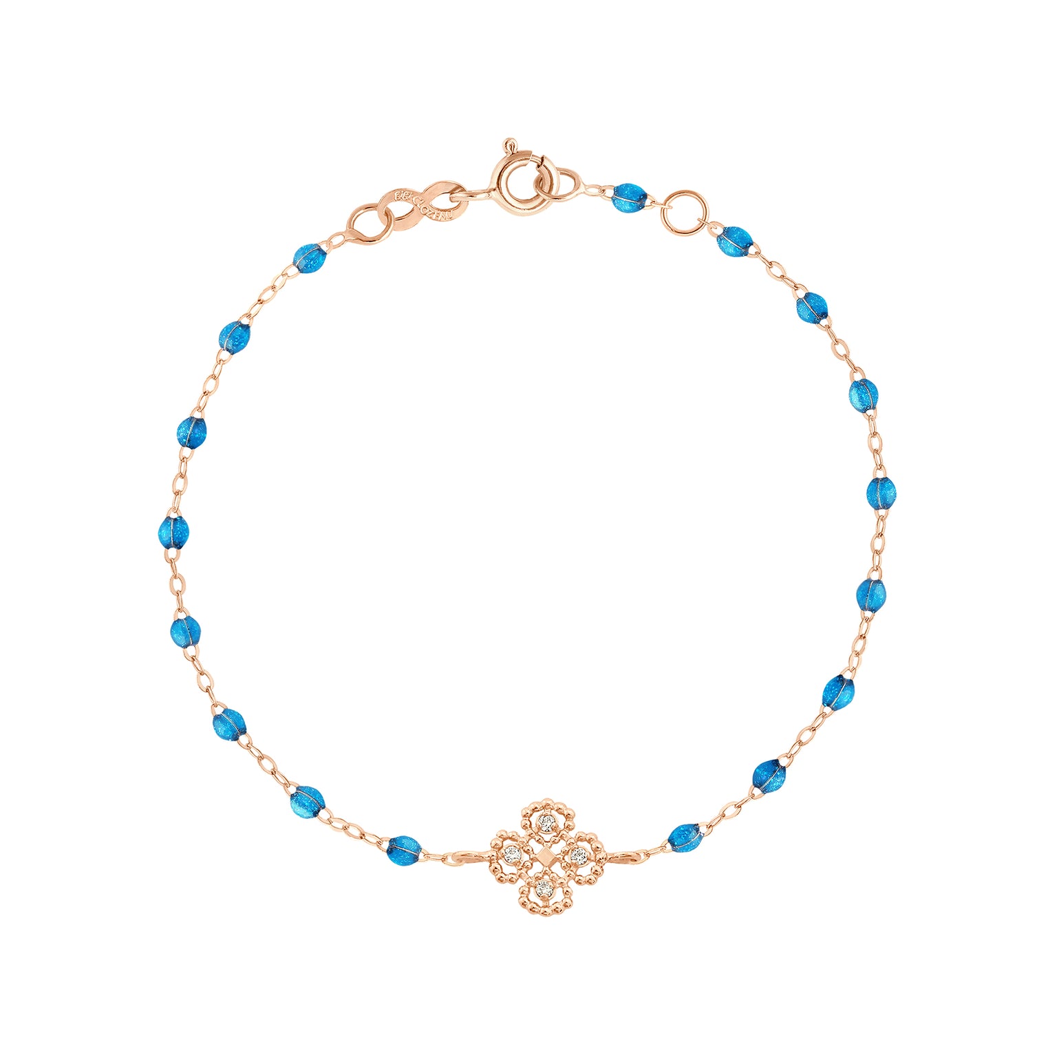 Gigi Clozeau - Bracelet azur Lucky Trèfle, diamants, or rose, 17 cm