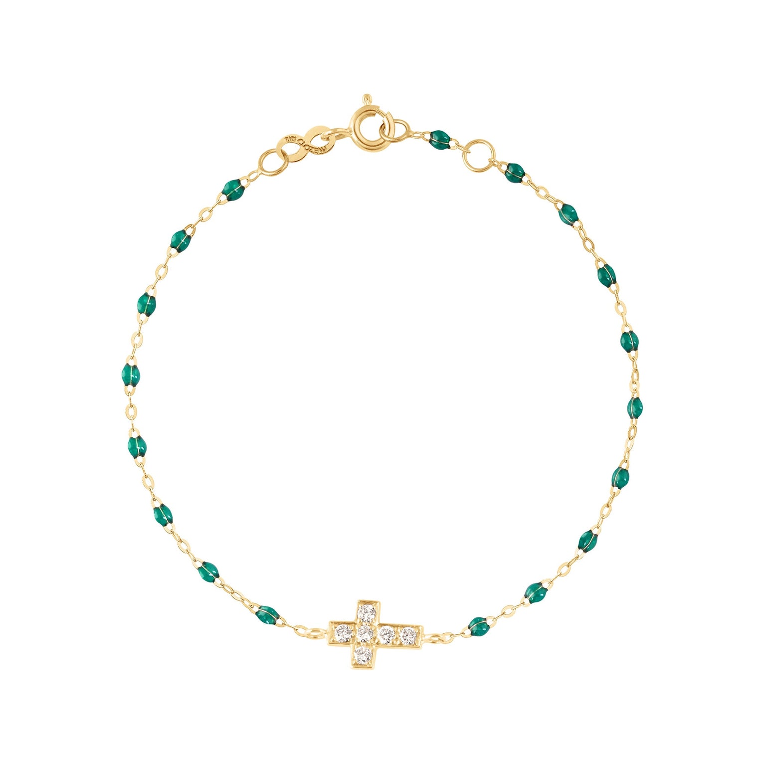 Gigi Clozeau - Bracelet émeraude Croix diamants, or jaune, 17 cm