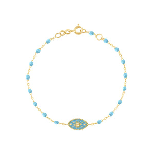 Gigi Clozeau - Bracelet Karma résine turquoise, or jaune, 17cm