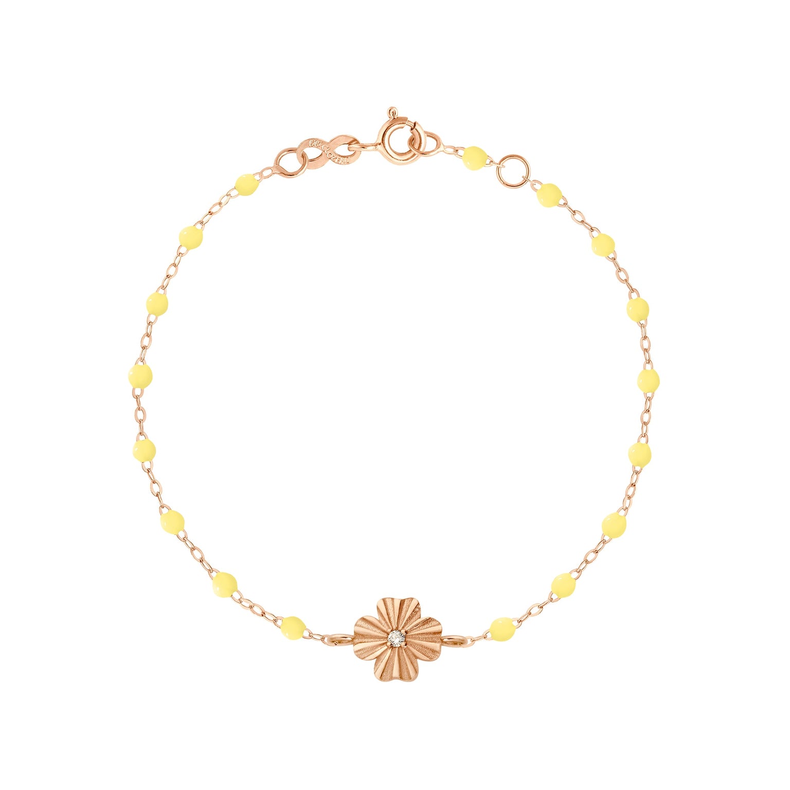 Gigi Clozeau - Bracelet mimosa Trèfle Lumière, diamant, or rose, 17 cm