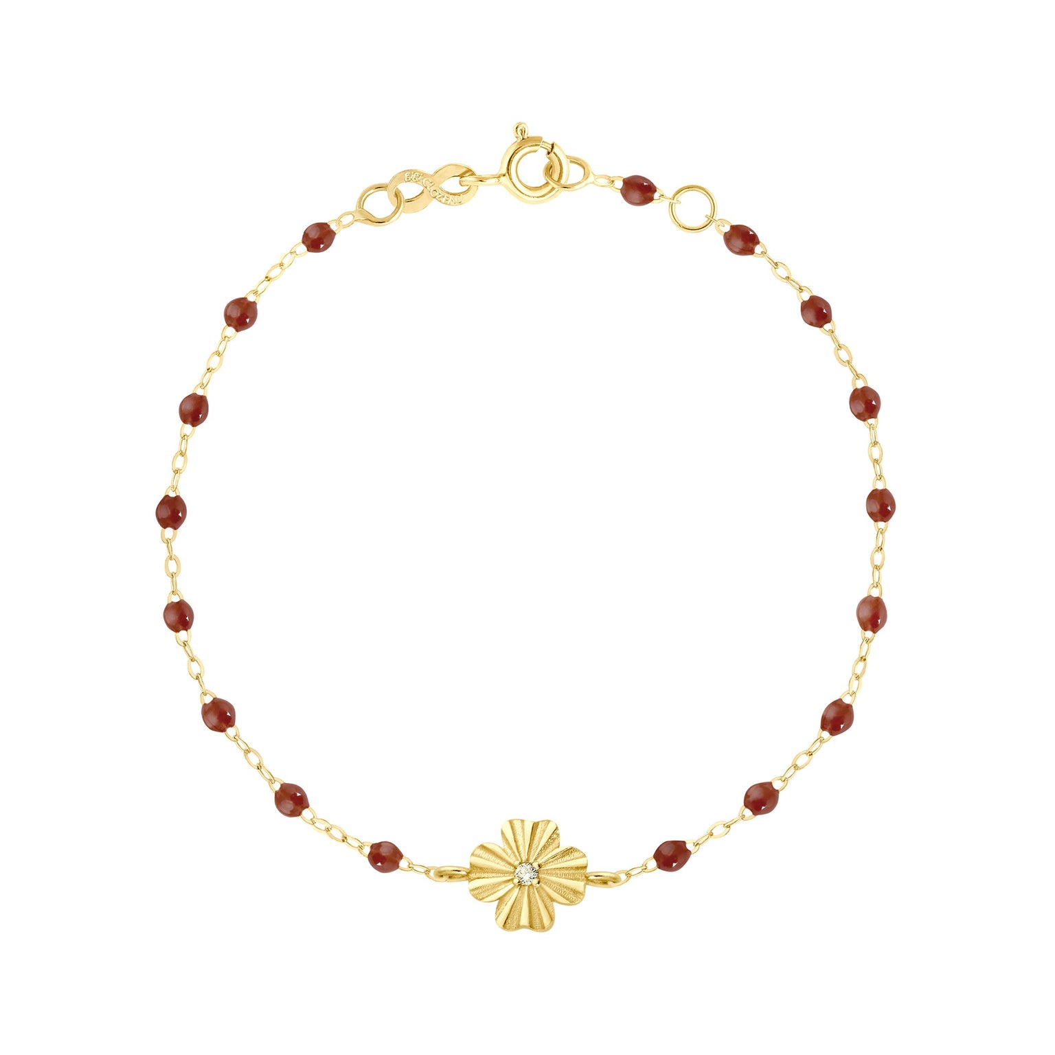 Gigi Clozeau - Bracelet moka Trèfle Lumière, diamant, or jaune, 17 cm