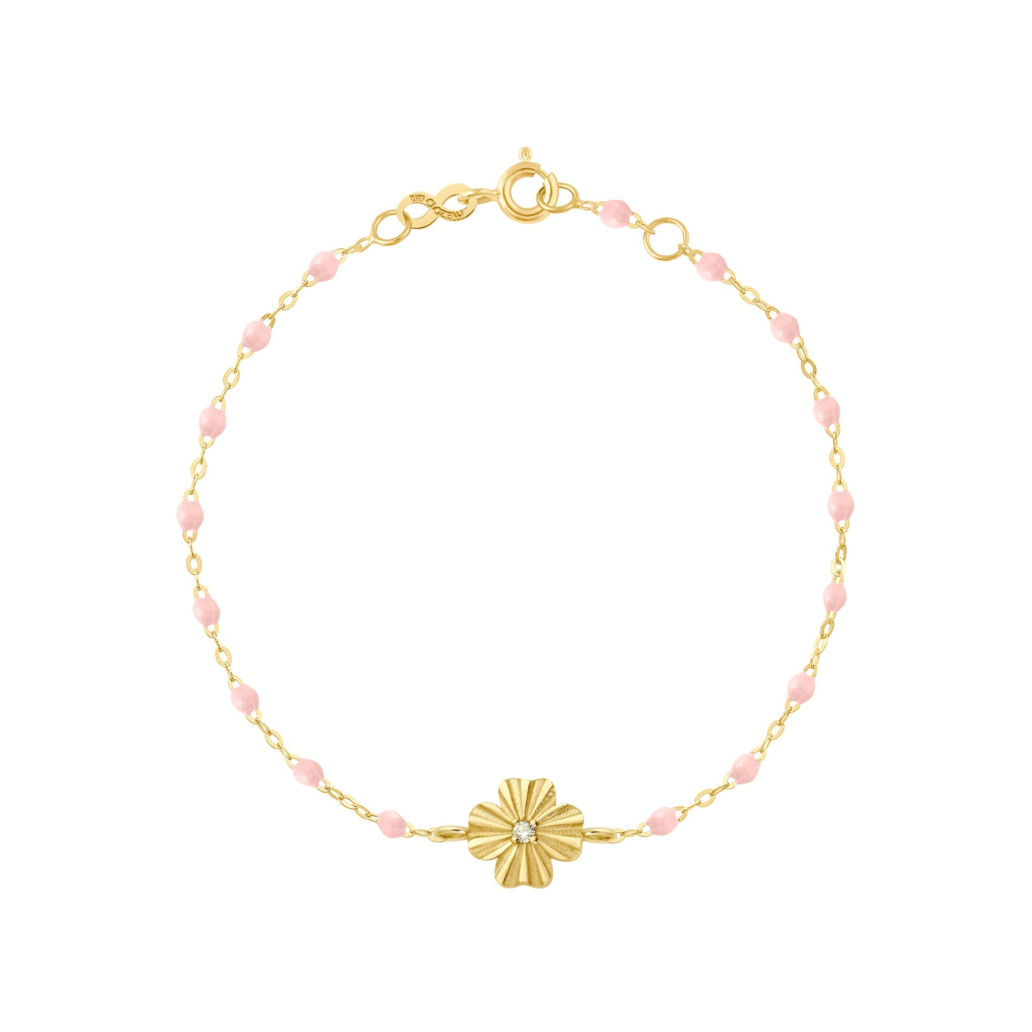 Gigi Clozeau - Bracelet rose bébé Trèfle Lumière, diamant, or jaune, 17 cm