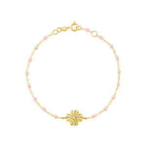 Gigi Clozeau - Bracelet rose bébé Trèfle Lumière, diamant, or jaune, 17 cm