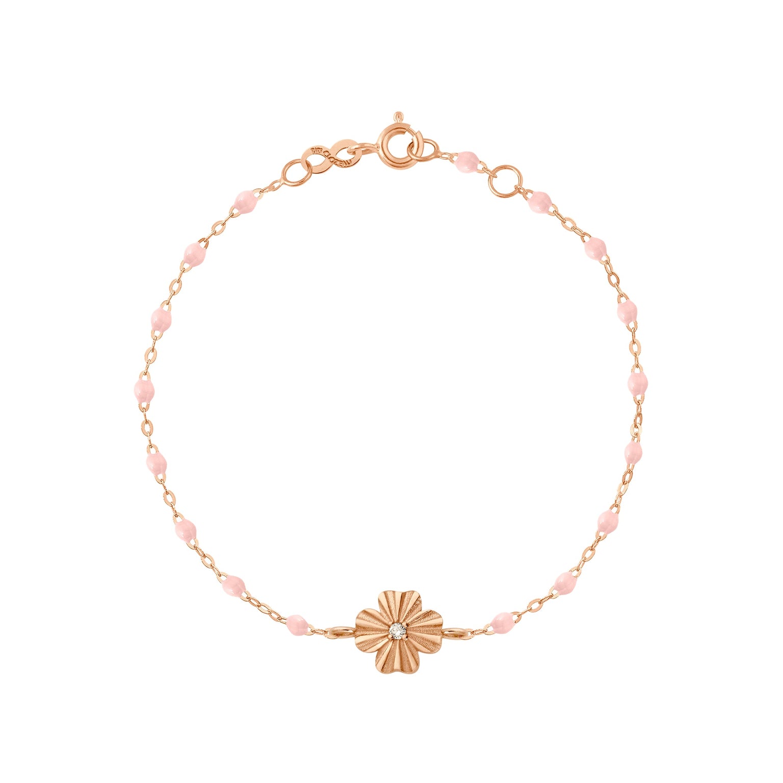 Gigi Clozeau - Bracelet rose bébé Trèfle Lumière, diamant, or rose, 17 cm