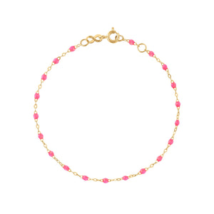 Gigi Clozeau - Bracelet rose fluo Classique Gigi, or jaune, 24 cm
