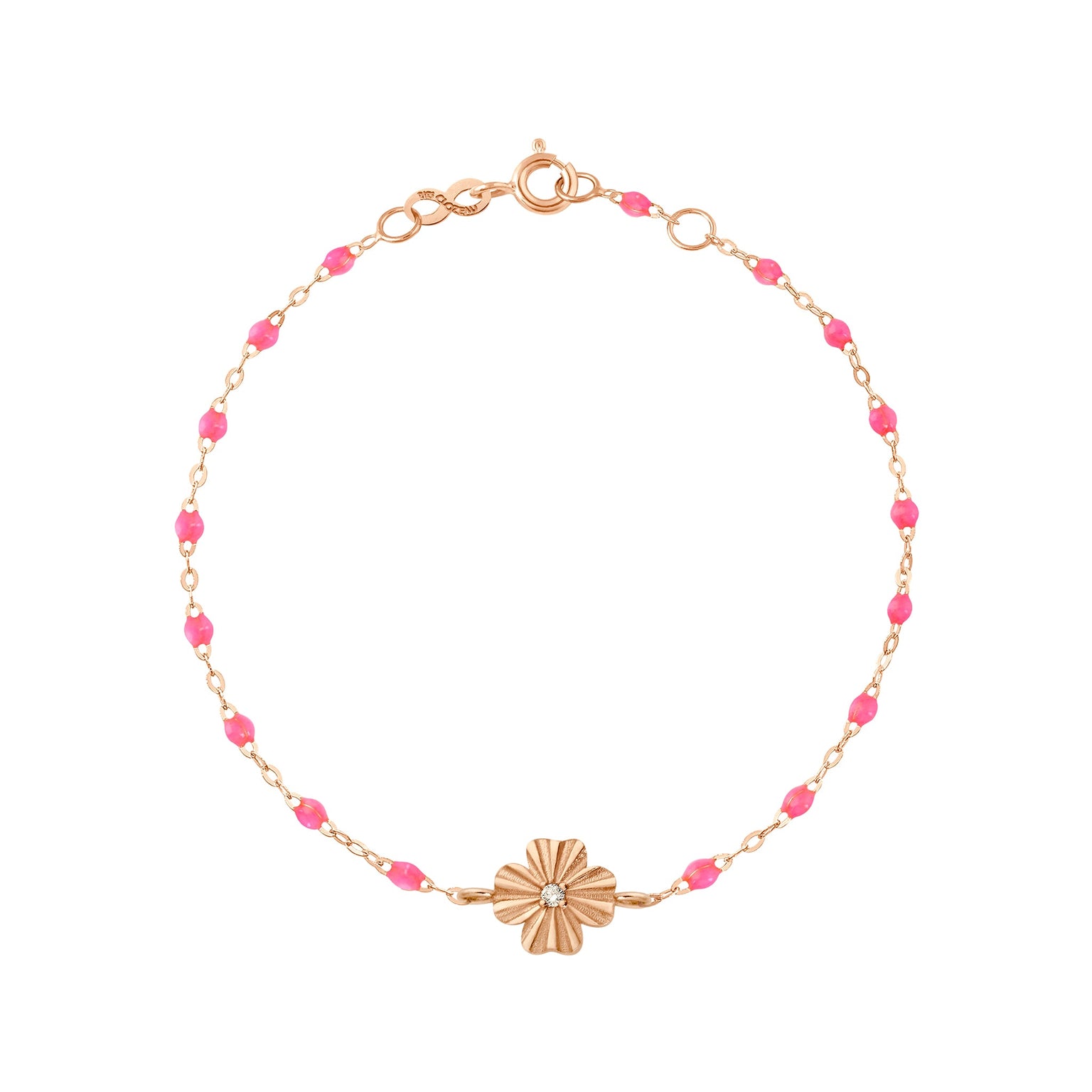 Gigi Clozeau - Bracelet rose fluo Trèfle Lumière, diamant, or rose, 17 cm