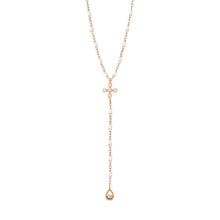 Gigi Clozeau - Chapelet blanc Spark diamants, or rose, 45 cm