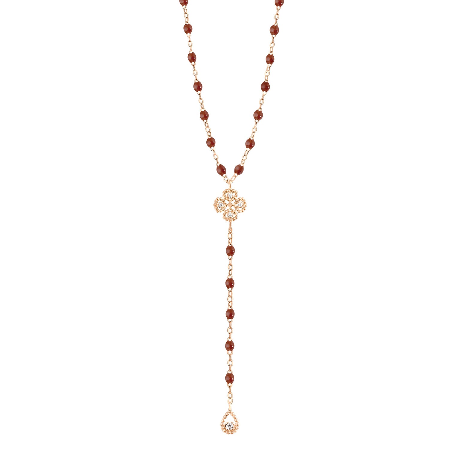 Gigi Clozeau - Chapelet moka Lucky Trèfle, diamants, or jaune, 45 cm