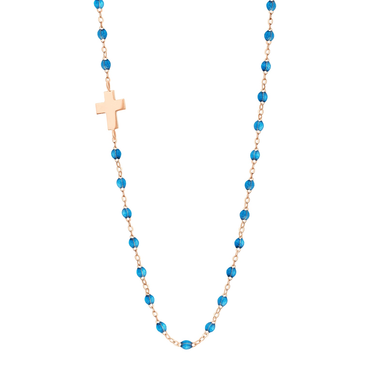 Gigi Clozeau - Collier azur Croix de côté, or rose, 42 cm