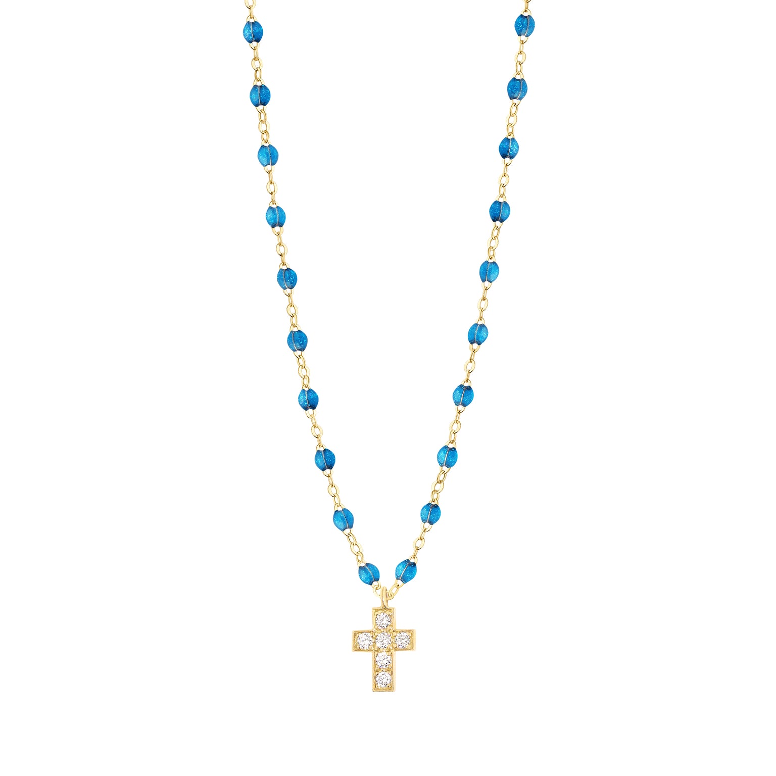 Gigi Clozeau - Collier azur Croix diamants, or jaune, 42 cm