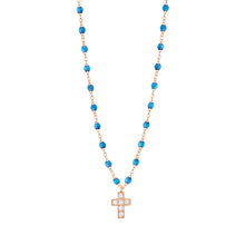 Gigi Clozeau - Collier azur Croix diamants, or rose, 42 cm