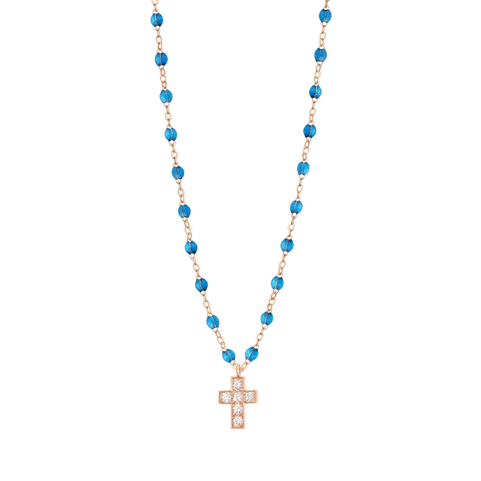 Gigi Clozeau - Collier azur Croix diamants, or rose, 42 cm