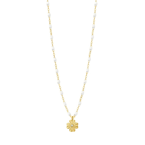 Gigi Clozeau - Collier blanc Trèfle Lumière, diamant, or jaune, 42 cm