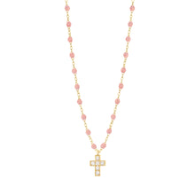Gigi Clozeau - Collier blush Croix diamants, or jaune, 42 cm