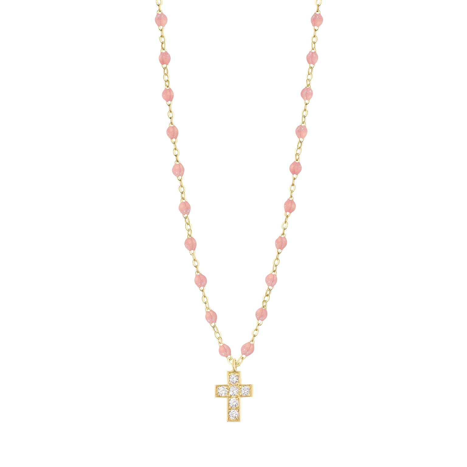 Gigi Clozeau - Collier blush Croix diamants, or jaune, 42 cm