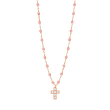 Gigi Clozeau - Collier blush Croix diamants, or rose, 42 cm