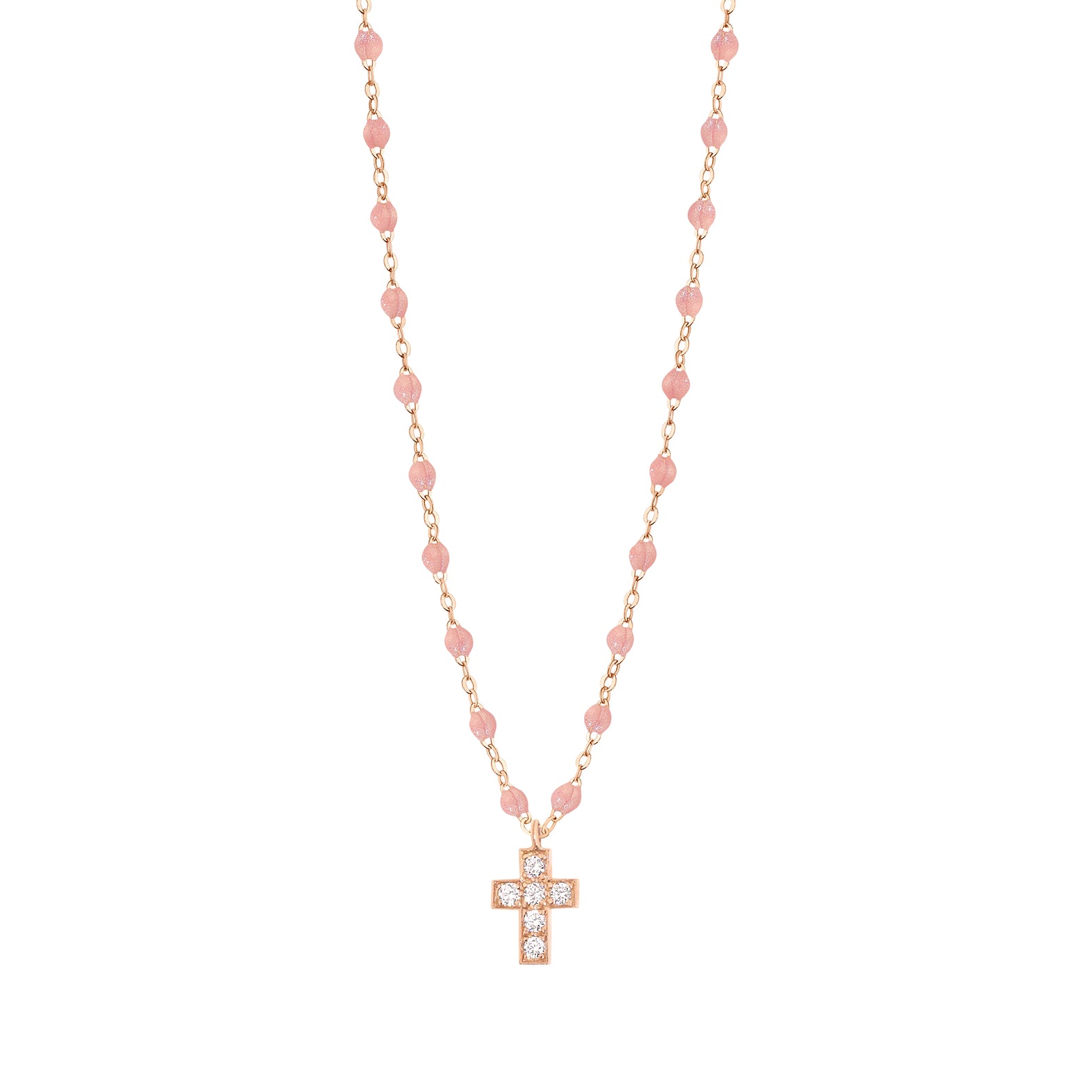 Gigi Clozeau - Collier blush Croix diamants, or rose, 42 cm