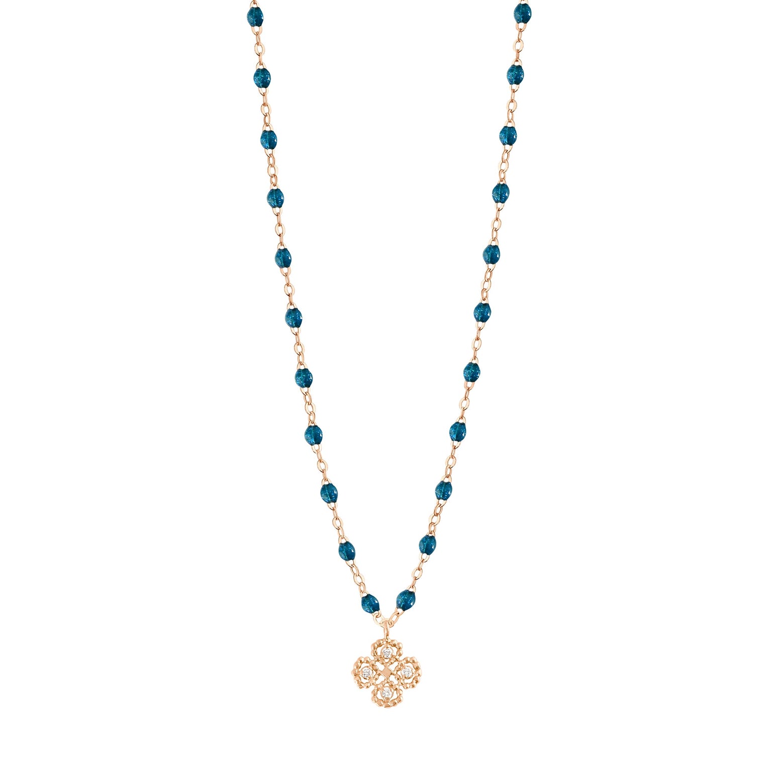 Gigi Clozeau - Collier jungle Lucky Trèfle, diamants, or rose, 42 cm