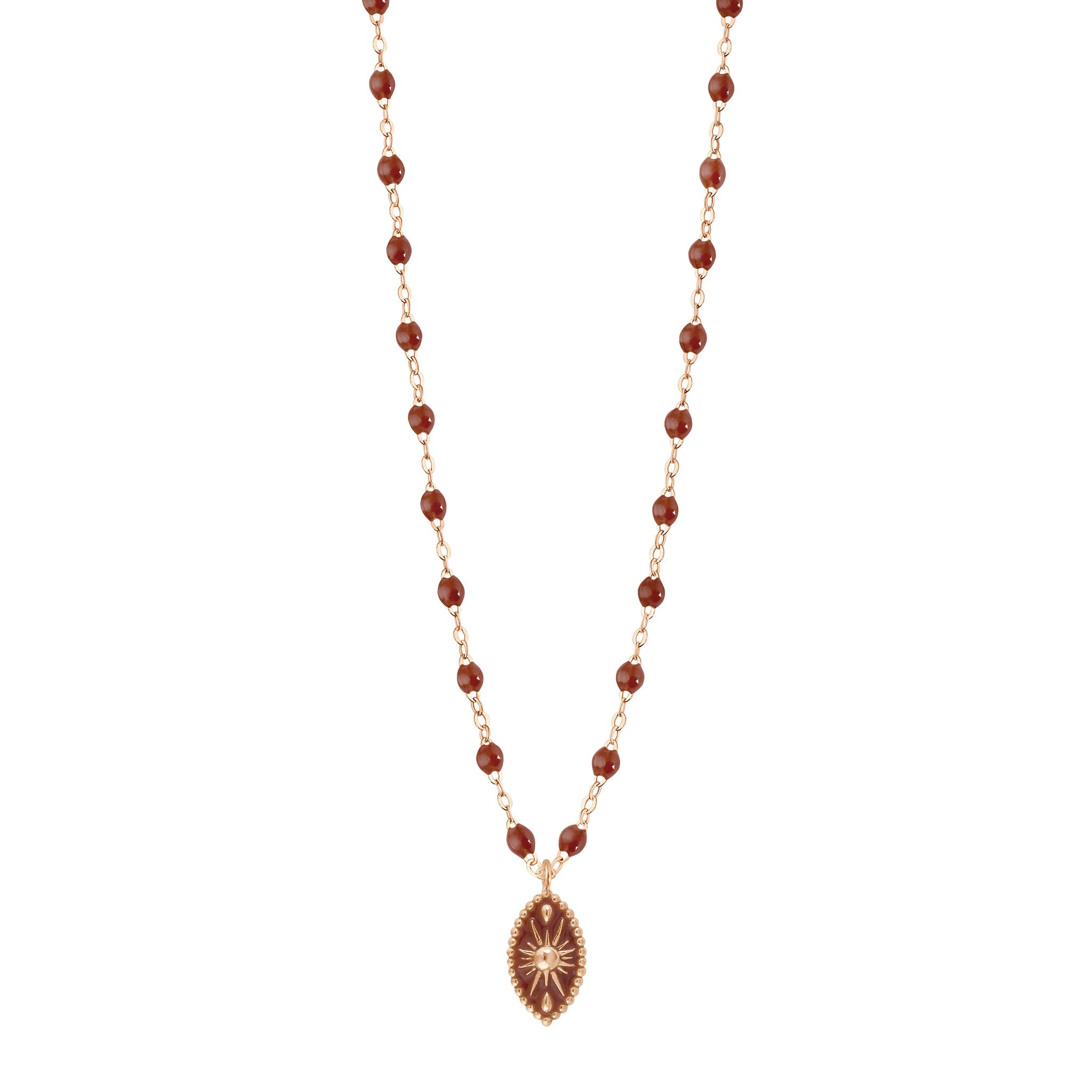 Gigi Clozeau - Collier Karma résine moka, or rose, 42 cm