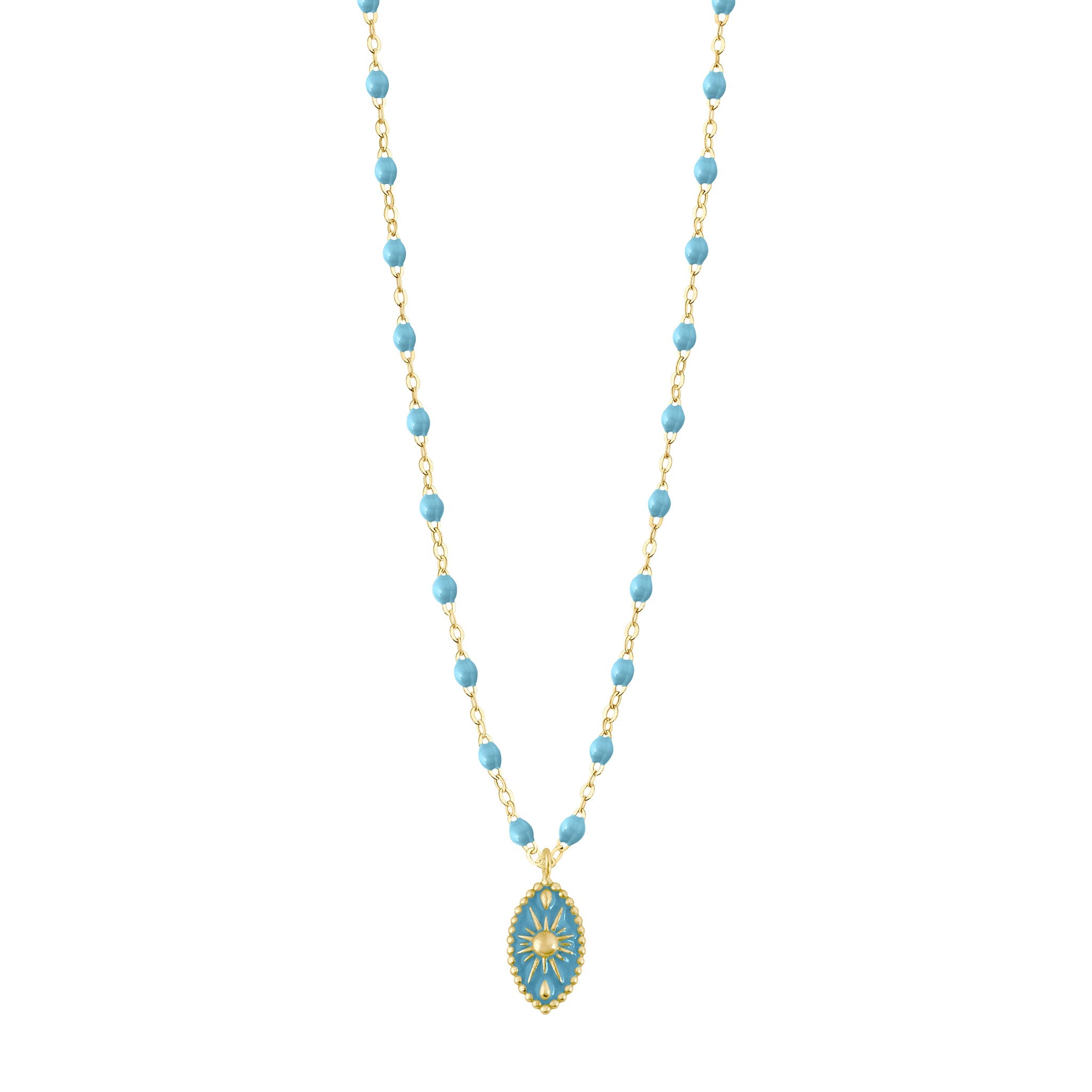 Gigi Clozeau - Collier Karma résine turquoise, or jaune, 42 cm