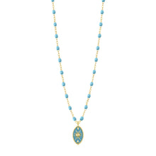 Gigi Clozeau - Collier Karma résine turquoise, or jaune, 42 cm
