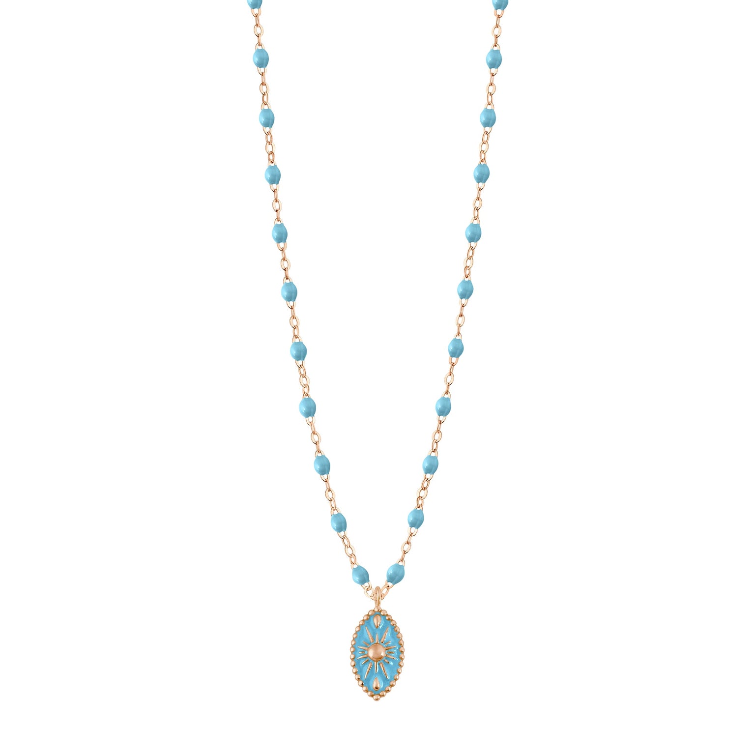Gigi Clozeau - Collier Karma résine turquoise, or rose, 42 cm