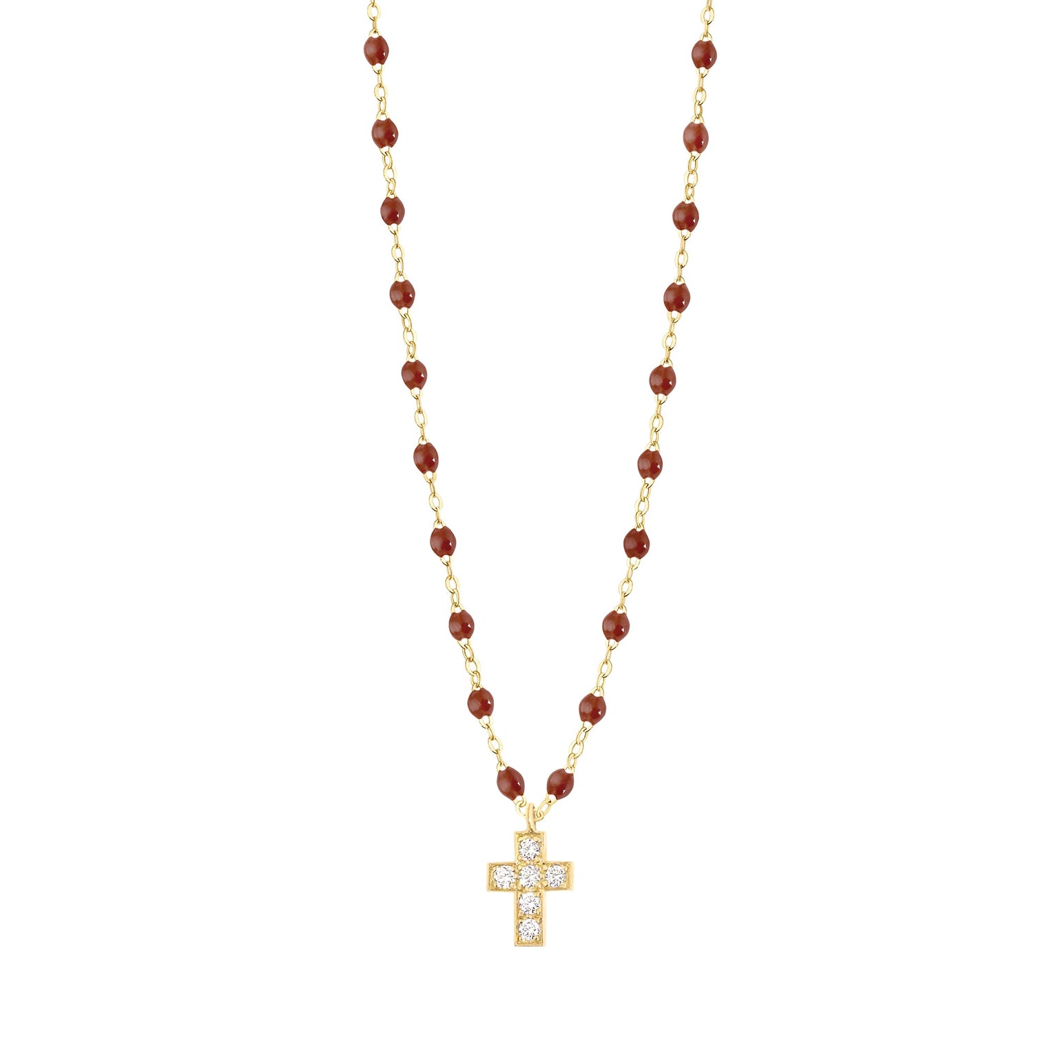 Gigi Clozeau - Collier moka Croix diamants, or jaune, 42 cm