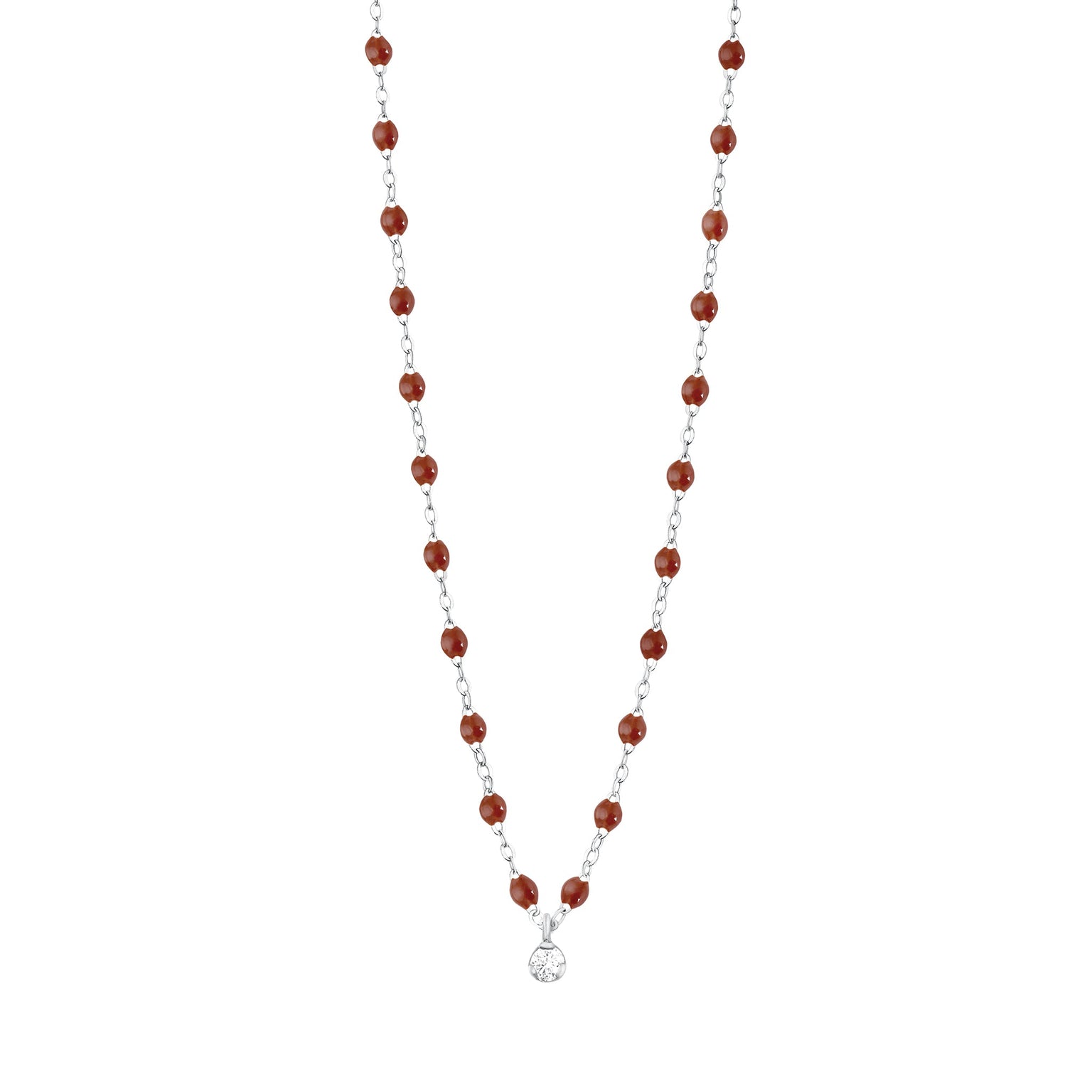 Gigi Clozeau - Collier moka Gigi Suprême, or blanc, 1 diamant, 42 cm