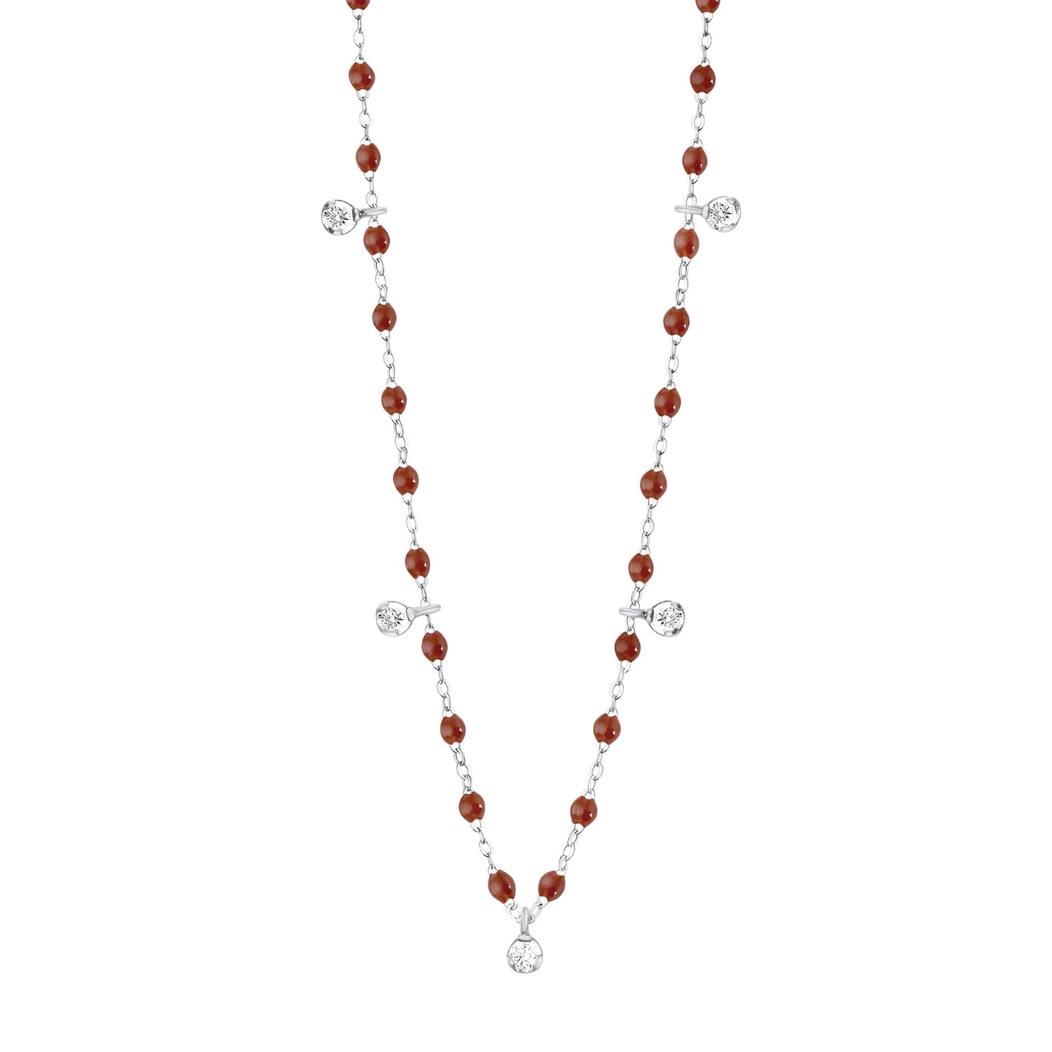 Gigi Clozeau - Collier moka Gigi Suprême, or blanc, 5 diamants, 45 cm