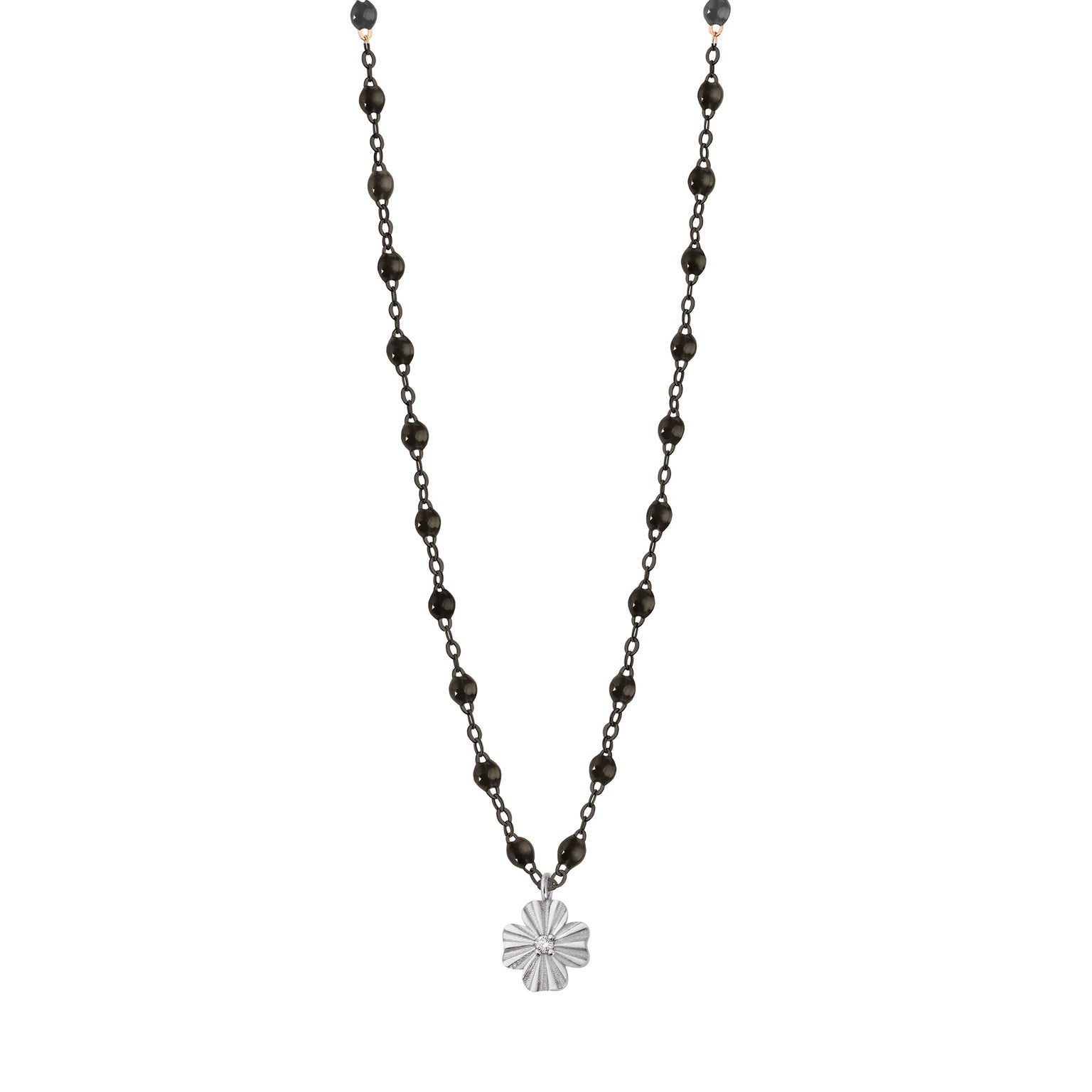 Gigi Clozeau - Collier noir Trèfle Lumière, diamant, or noir et blanc, 42 cm
