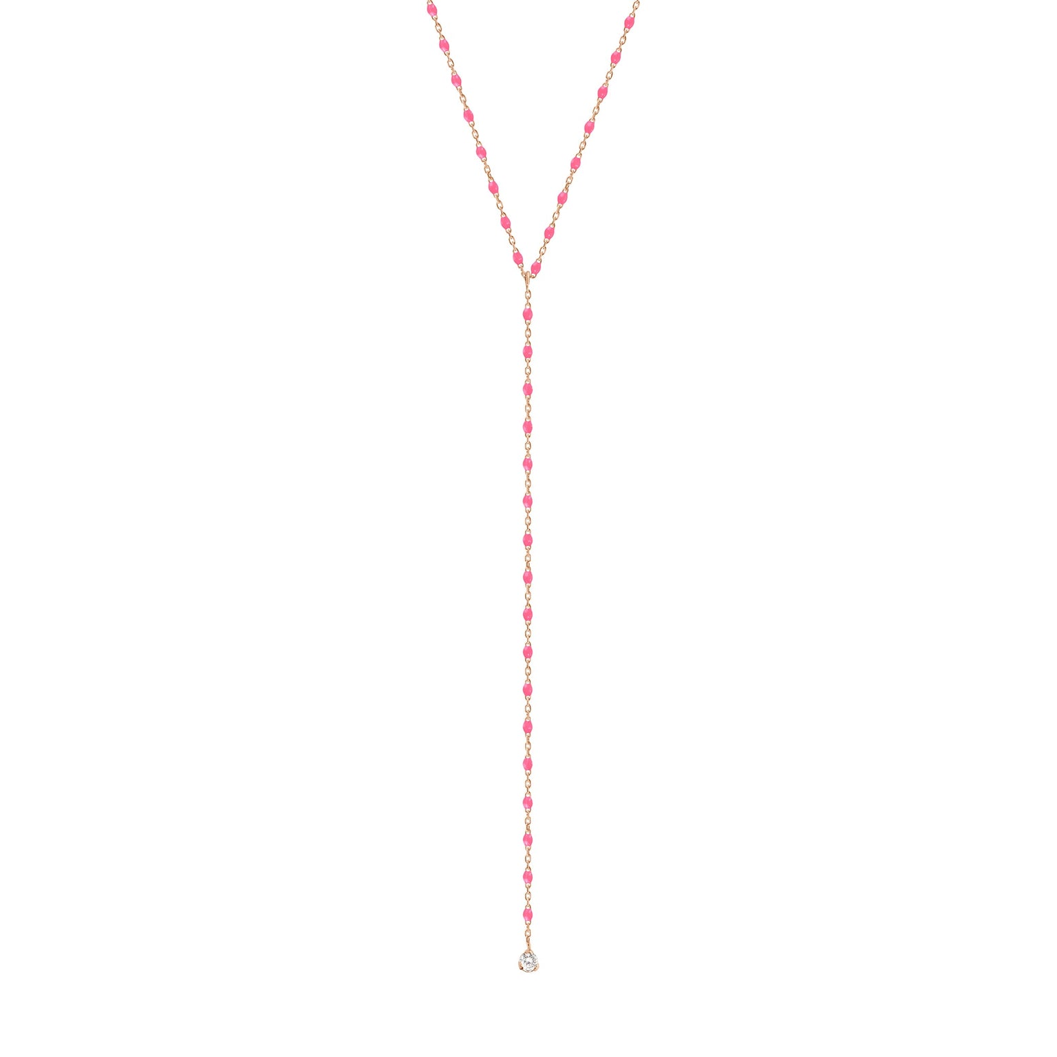 Gigi Clozeau - Collier rose fluo Mini Gigi Party Y, or rose, 1 diamant, 50 cm