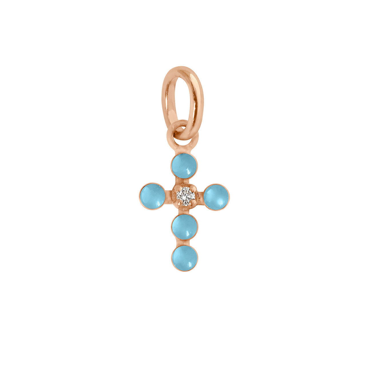 Gigi Clozeau - Pendentif turquoise Croix perlée, or rose, 1 diamant