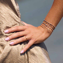 Photo d’un poignet portant plusieurs bracelets de différentes couleurs et modèles Gigi Clozeau. 