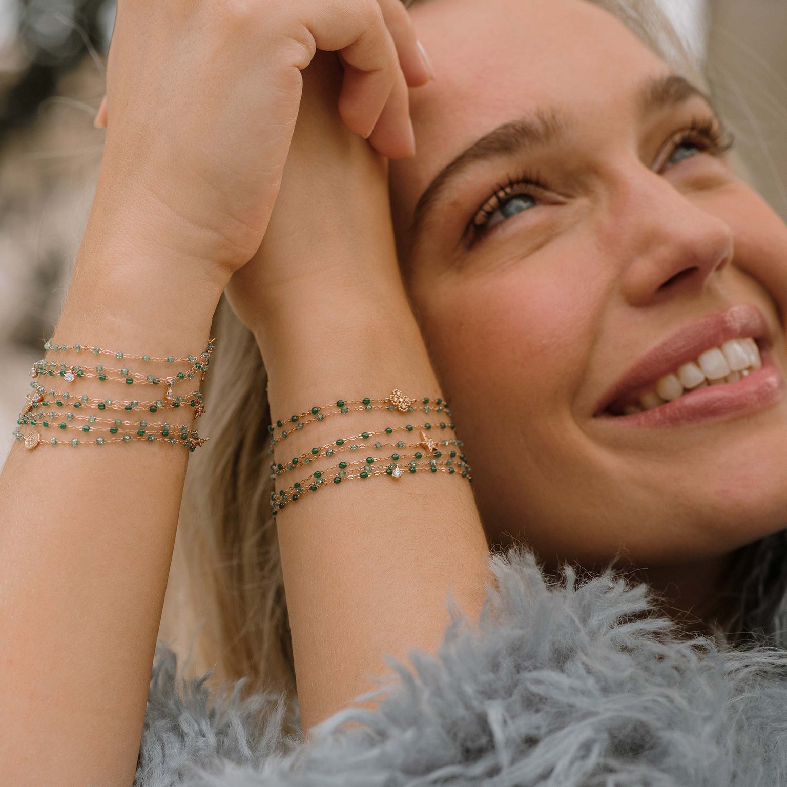 Gigi Clozeau - Bracelet émeraude Lucky Trèfle, diamants, or rose, 17 cm