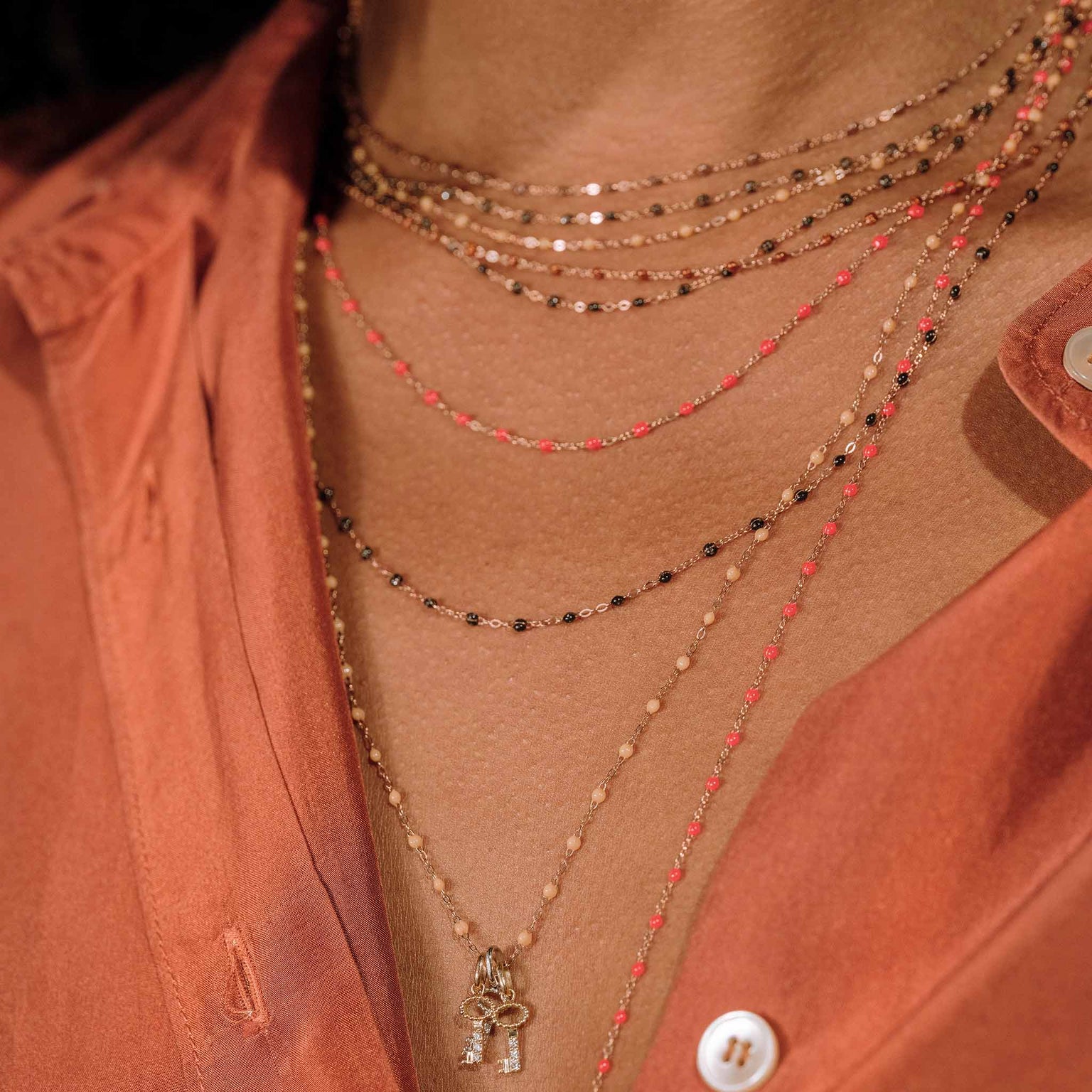 Gigi Clozeau - Collier quartz Classique Gigi, or rose, 50 cm