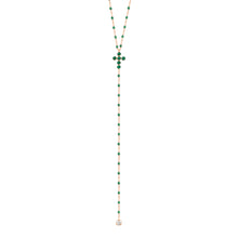 Gigi Clozeau - Collar estilo rosario esmeralda Croix Perlée, diamantes, oro rosa, 42 cm