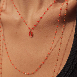 Gigi Clozeau - Collier orange fluo Classique Gigi, or rose, 50 cm